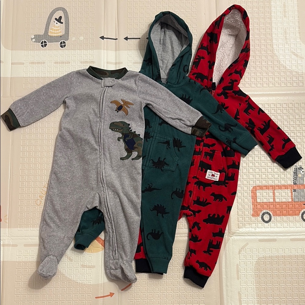 Carter's Dinosaur-Themed Footies - Gray, Green, Red